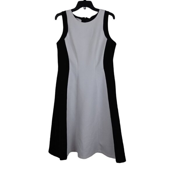 Kasper | Sleeveless Crepe Sheath Dress Black White | Size 14 - Picture 1 of 6
